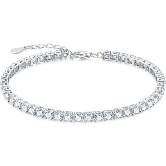 Moissanite Diamond Tennis Bracelet 3mm Adjustable 18K Brilliant Cut 7 In" - Picture 2 of 11